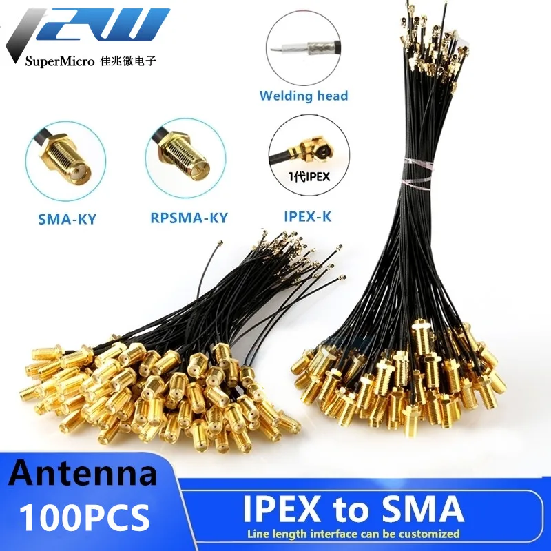 Fêmea para Cabo Conector Sma Antena Rg1.13 Montagem de Cabos rf Ipex para Sma u. fl Ipx Ipex Rg1.13 100 Peças