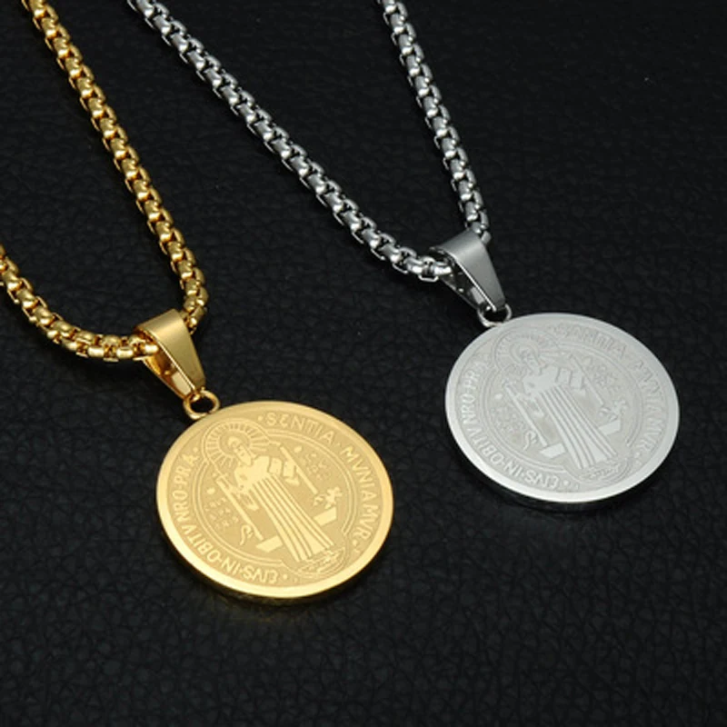 Stainless Steel San Benito Medallion Necklace For Women Glod Color Metal Catholic Saint Benedict Evil Eye Pendant Chain | Украшения и