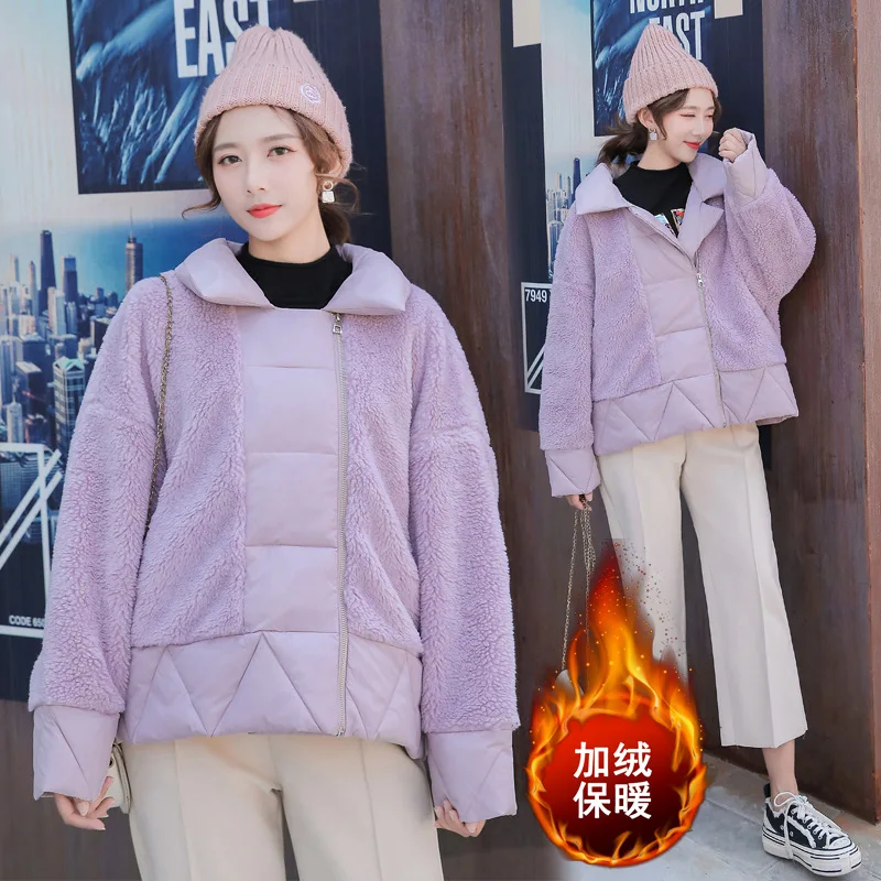 

Photo Shoot 2019 Winter Korean-style Women's Lambs Wool Joint Warm Students Cotton-padded Clothes INS Cotton-padded Jacket plus