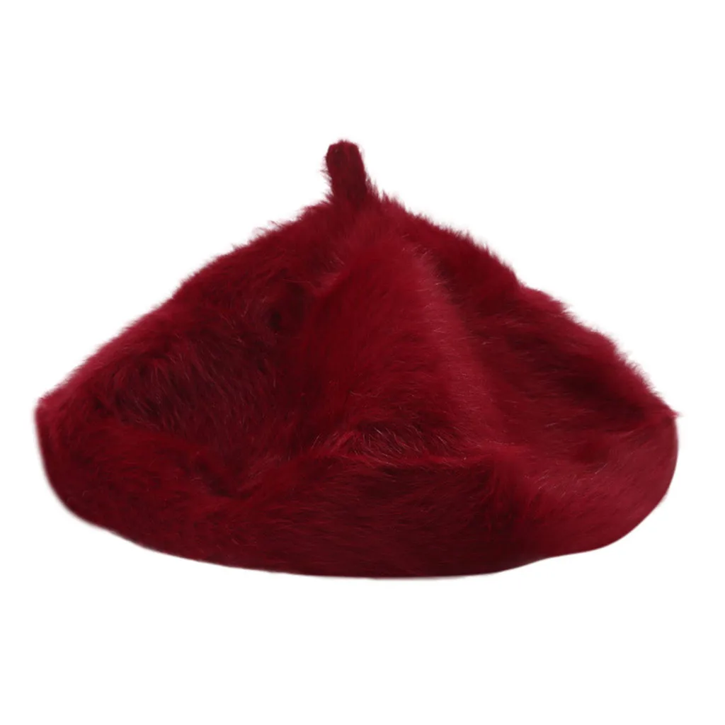 Red Модный Элегантный женский берет бини, классический стиль, шерстяной фетровый берет для девочек, шапка, сохраняющая тепло, зимний мягкий однотонный берет, шапки - Цвет: Red