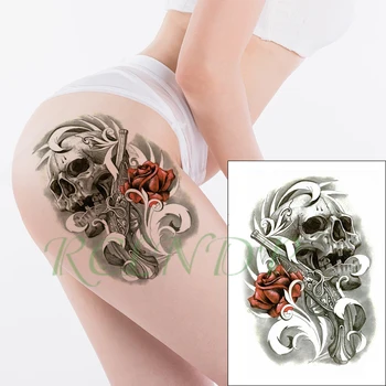 

Waterproof Temporary Tattoo Sticker skull head gun red rose flower Fake Tatto Flash Tatoo big size tattoos for kid Women Men