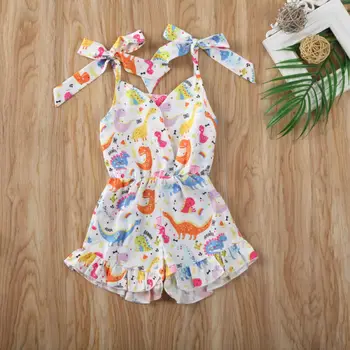 

2020 NEW Toddler Baby Kids Girls Sling Bandage Sleeveless Bandage Dinosaur Print Jumpsuit Romper Costume Clothing