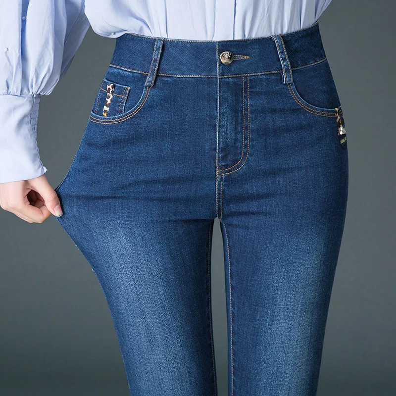 Весна стиль 200 жира мм джинсы женские брюки корейский стиль Slim Fit Большой размер платье брюки женские