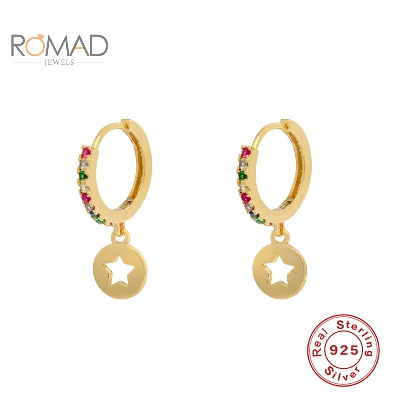 ROMAD-pendientes de plata de ley 925 con circón colorido, pendientes de estrella de cinco puntas, joyería