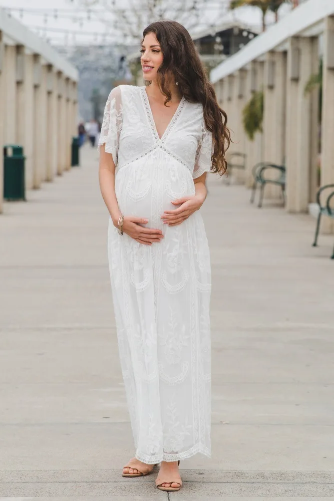 Платье для беременных женщин; платье для беременных; платье для фотосессии; платье для беременных; ropa mujer invierno - Цвет: white