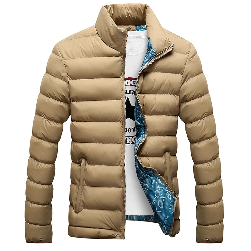 Зимняя мужская куртка Стильная верхняя одежда мужская парка со стоячим воротником мужская однотонная плотная куртка и пальто мужские зимние парки размера плюс - Цвет: khaki