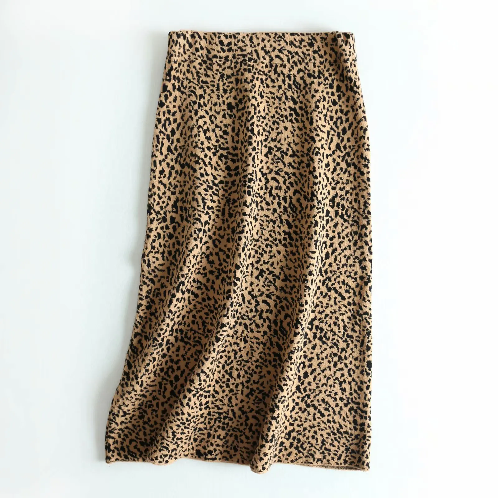 Осенне-зимняя Гибкая эластичная юбка миди с высокой талией, теплая трикотажная юбка для женщин, винтажные женские юбки с леопардовым принтом, saias
