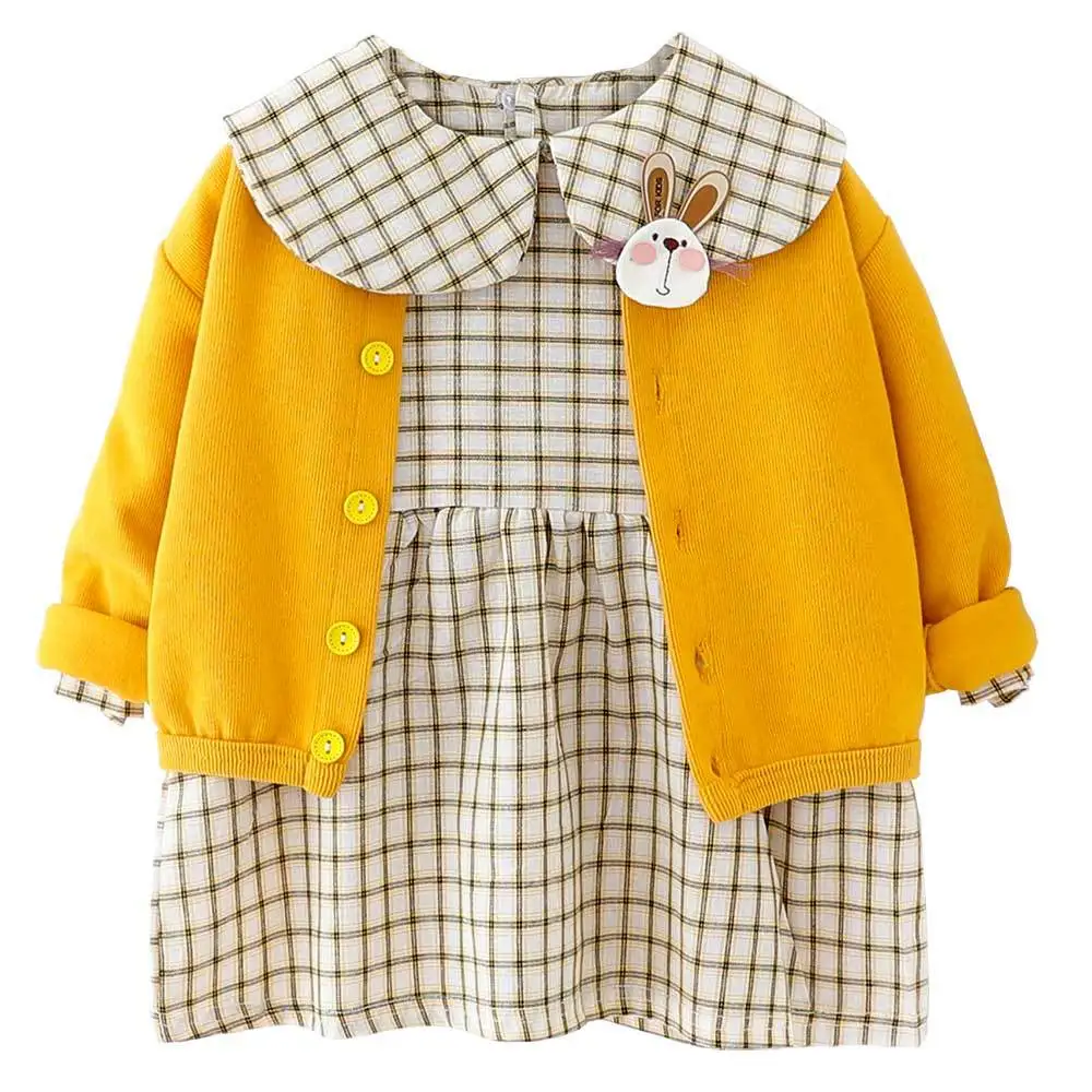 

New Kids Fashion Spring Autumn Cartoon Clothes Baby Boy Girls Solid Jacket Dress 2Pcs/sets Children Casual Cotton Tracksuits