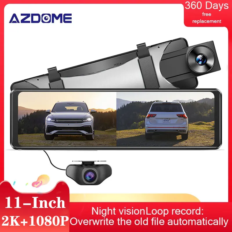 AZDOME 11&quot Car DVR 2K 2560*1440P Dash Cam Dual Lens Rear View Mirror GPS Camera Video Recorder 24H Parking Monitor | Автомобили и