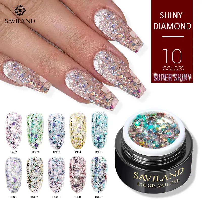 

SAVILAND Shiny Diamond Gel Nail Polish Manicure Soak Off Long Lasting Pretty Gel DIY Lacquer for Nails Salon Art Design