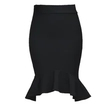 Винтажная черная юбка-русалка, Женская офисная юбка с высокой талией, деловая юбка, Повседневная облегающая юбка с высокой талией и оборками