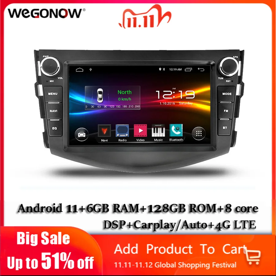 DSP Android11.0 8 Core 6GB 128G Car DVD Player GPS Carplay WIFI Bluetooth TPMS carplay RDS Radio For Toyota RAV4 RAV 4 2006-2012 |