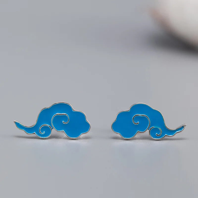 

Pure 925 Sterling Silver Stud Earrings for Women Irregular Blue Cloud Design Small Silver Earring Nature Element Ethnic Jewelry