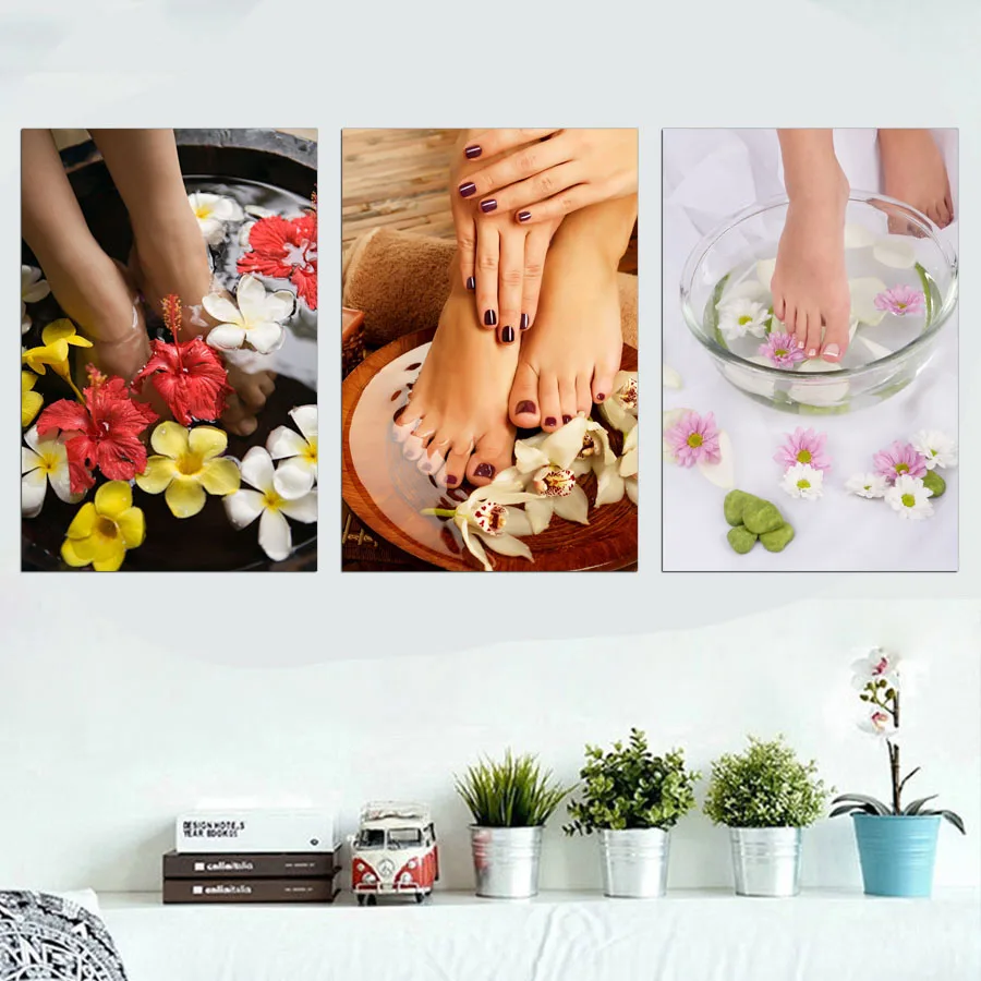 

3 Pieces Floral Feet Manicure Beauty Massage Posters Pictures Canvas Wall Art HD Home Decor Paintings Living Room Decoration