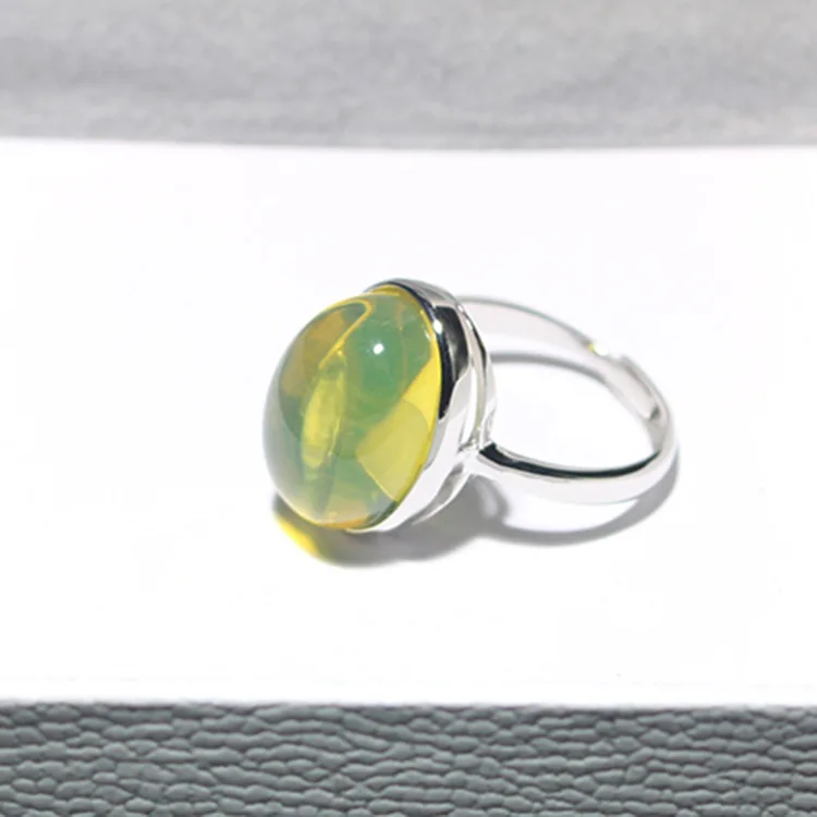 

5g Horizontal Blue Amber 925 Silver Ring Handmade Seiko Inlaid Electroplated 5 Micron Thick Platinum Pattern jie zhi quan