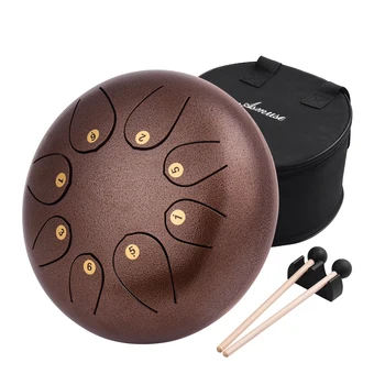 

10 Inch Steel Tongue Drum Pan Drum Percussion Steel Drum Instrument 8 Notes with Mallets Mallet Bracket Tonic Sticker Carry Bag