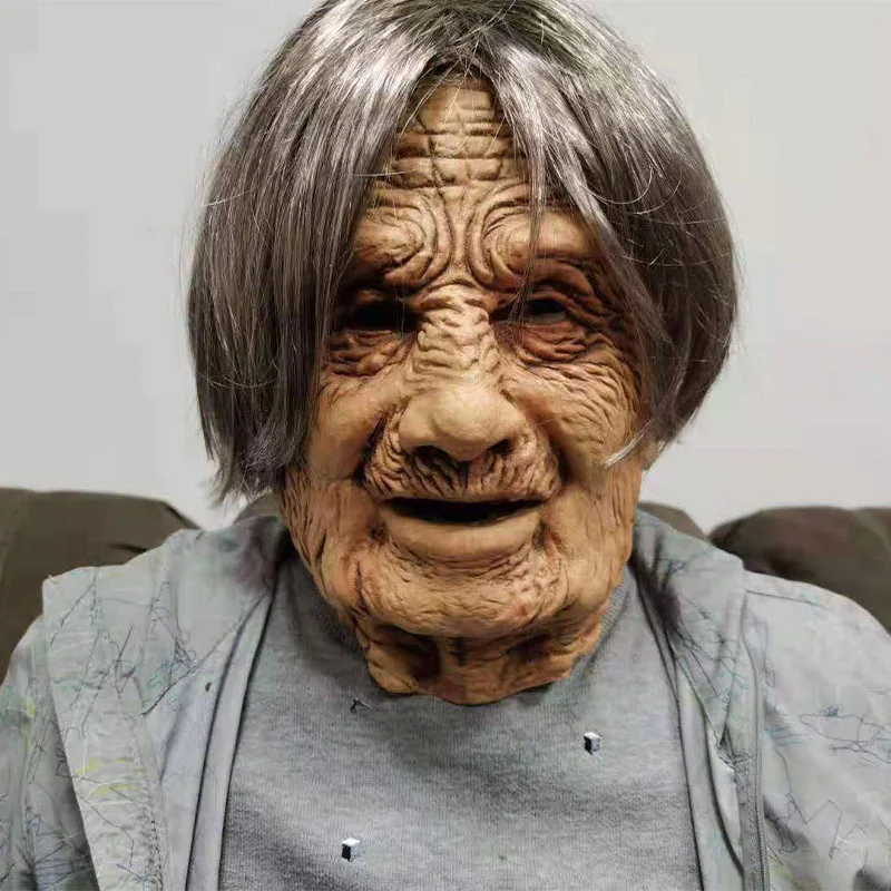 Old Lady Old Man Mask Headgear Halloween Costumes For Woman Man Adults Scary Cosplay Party Role Play