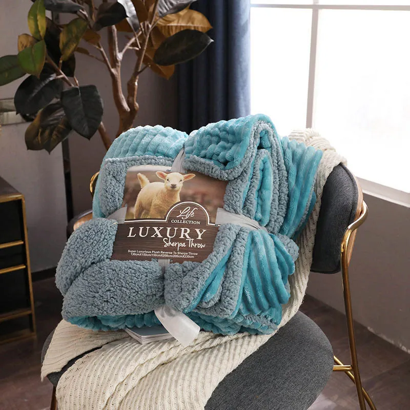 peacock blue Двухслойное зимнее теплое одеяло из берберского флиса, плотное одеяло, клетчатое покрывало для младенцев, женщин, Манта, детское одеяло - Цвет: peacock blue
