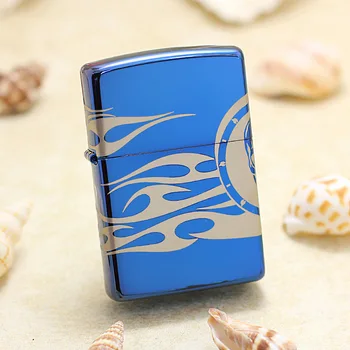 

Genuine Zippo oil lighter copper windproof Blue Skull Flame Mark cigarette Kerosene lighters Gift With anti-counterfeiting code