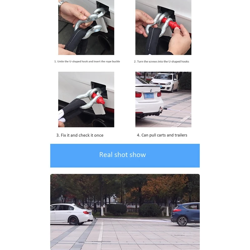 Towing Rope Strape Cable with U Hooks 5M 12Tons Shackle High Strength Nylon with Reflective Light for Car Truck Trailer