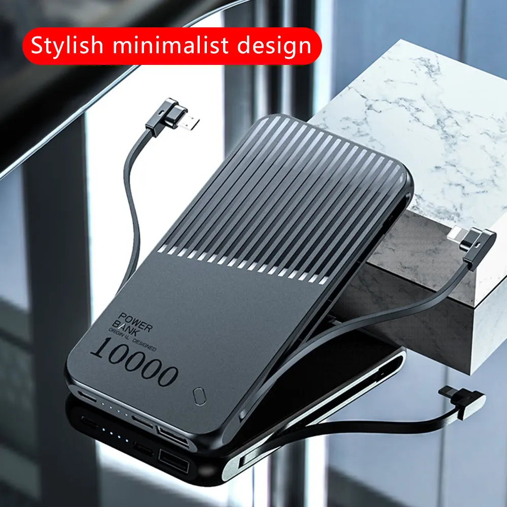 

FLOVEME Power Bank 10000mAh External Battery For Xiaomi Powerbank 10000mAh with USB Cable Fast Charging Cable Portable PoverBank