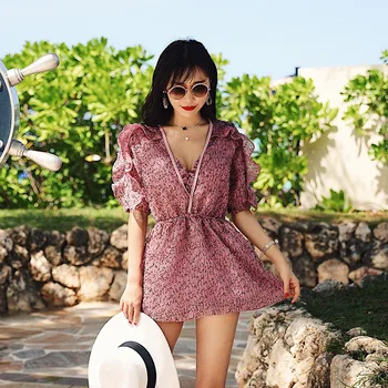 

Bikini 2020 Badpak Swimsuit Push Up Sexy Bathing Suit Women Swimwear New Slim Swimsuits With Skirt Three Piece Print Polyester