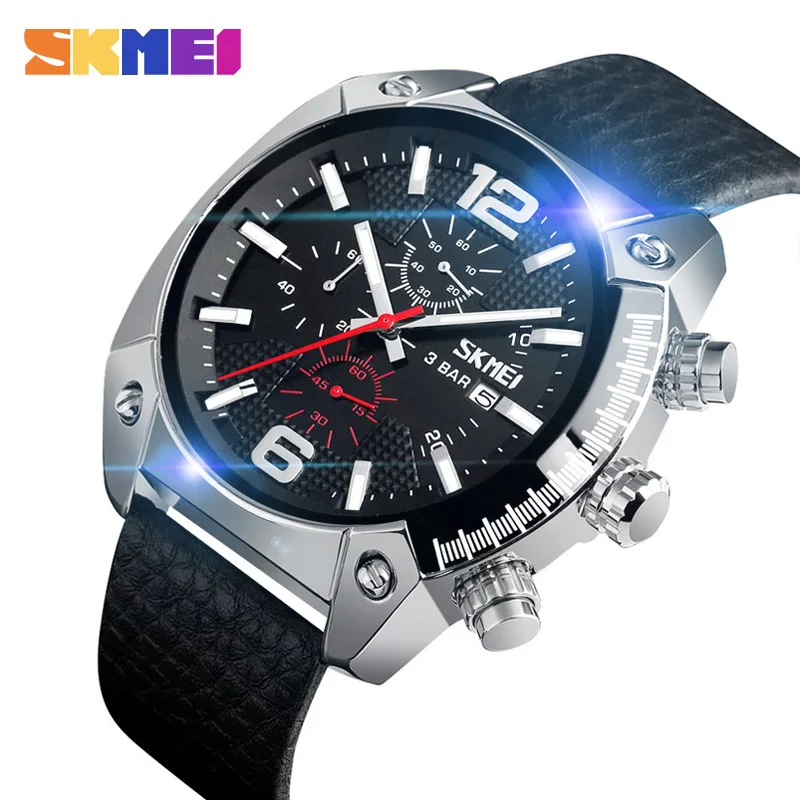 SKMEI Лидирующий бренд Роскошные модные мужские наручные часы повседневные кварцевые часы водонепроницаемые 3Bar большой циферблат