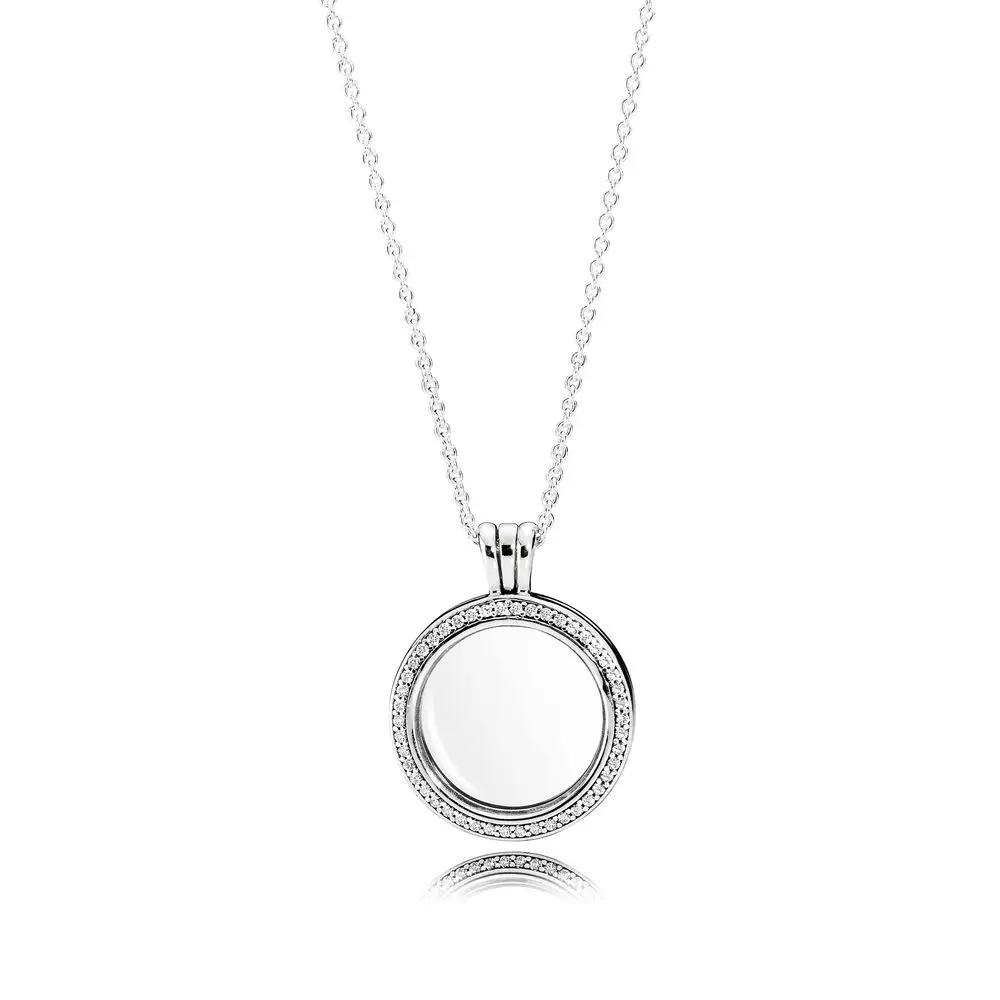 

Original 925 Sterling Silver Floating Locket pan Necklace With Clear Cubic Zirconia Glass For Women Gift DIY Jewelry