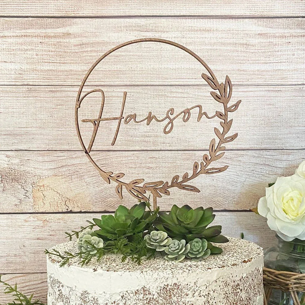 Boho Floral Wedding Cake Topper, Custom Cake Toppers, Personalized Name Initial Cake Topper, Birthday Bridal Shower Anniversary
