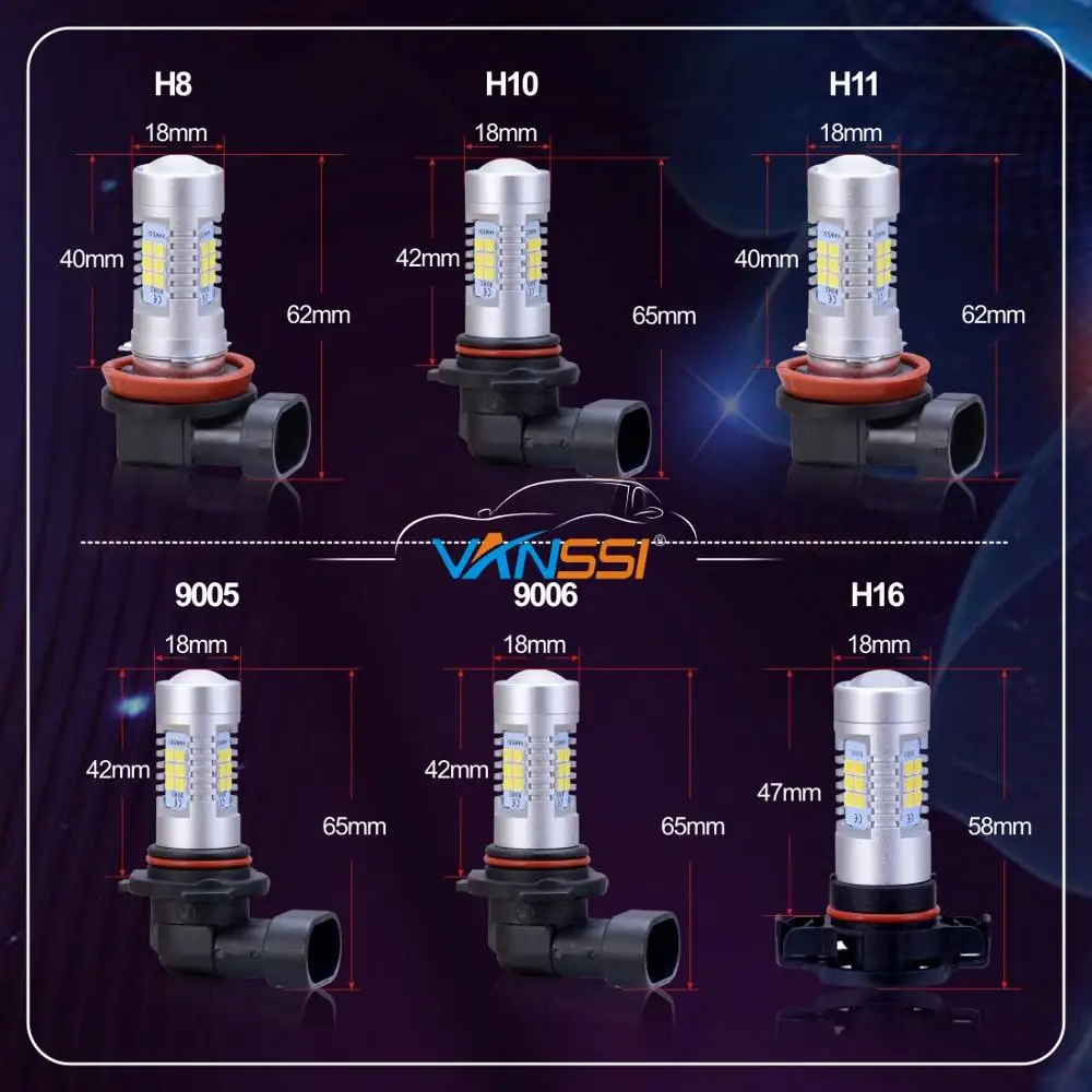 VANSSI 2 шт. H8 H11 светодиодный лампы HB4 9006 HB3 9005 H10 9145 9140 H16 5202 светодиодный туман светильник лампы авто дальнего света DRL Лампа 6000k белый