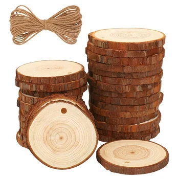 

30 Pcs 2.4-2.8 inch Natural Wood Slices Craft Wood Kit with Hemp Rope for Arts and Crafts Christmas Ornaments DIY Crafts