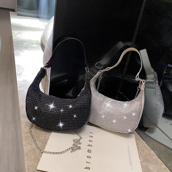

Women Rhinestone Small Shoulder Bag Evening Party Clutch Bag Shiny Bling Underarm Bag Female Messenger Bag Crossbody Purse