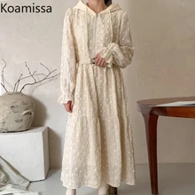 

Koamissa Hooded Woman Solid Straight Maxi Dress Long Sleeves Casual Loose Spring Dresses Female Chic Korean Vestidos 2022 New
