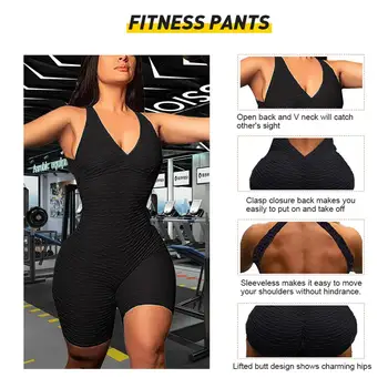 

Women Fitness Sweat Jumpsuit pants Backless Sports Lift Butt Tight bodysuit Gym Workout Clothes Plus Size