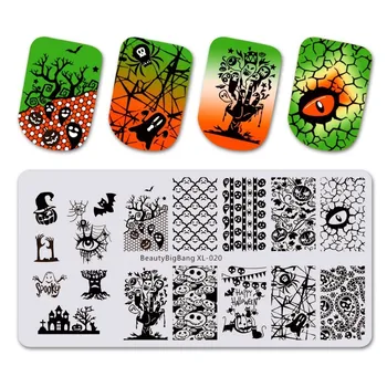 

BeautyBigBang Stamping Plates Halloween Pumpkin Funny Ghost Crack Demon Eye Image Nail Art Stamping Plate Template BBB XL-020
