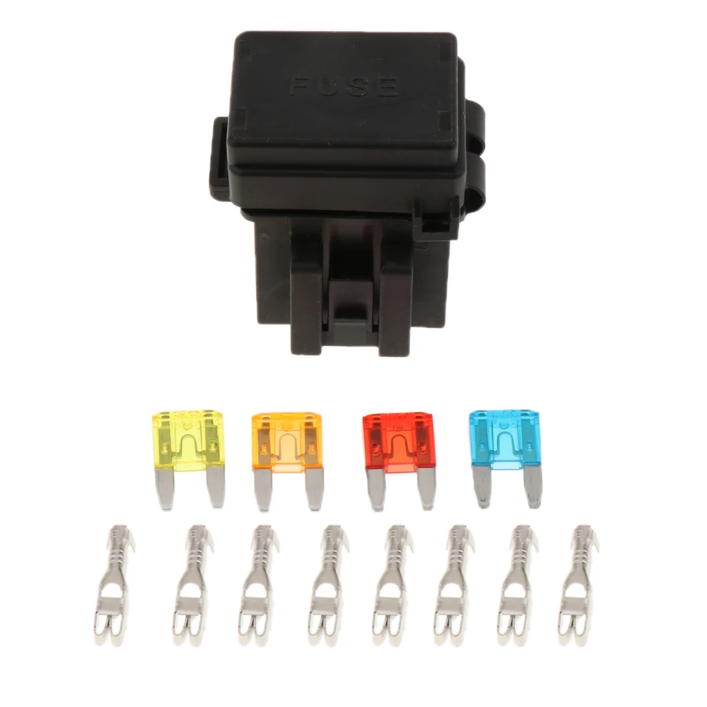 

Relay Box, 4-Slot 1 Relays & 4 Fuses Holder Block with Metallic Pins for Automotive and Marine Engine Bay