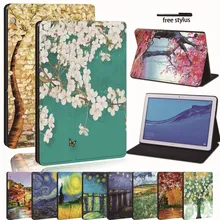 

For Huawei MediaPad T3 8.0 /T3 10 9.6 /T5 10/M5 Lite 10.1/M5 10 Painted Leather Tablet Stand Folio Cover Case For Honor Play Pad