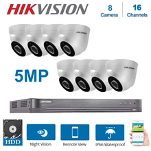 Hikvision 16 каналов DVR видеонаблюдения с 8 шт. 5MP купольная камера для помещений ночного видения CCTV системы безопасности наборы