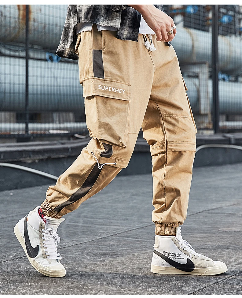 superdry cargo pants 2022 Spring Streetwear Joggers Men Orange Stripe Spliced Jeans Trousers Letter Design Jogger Mens Pants Brand Men Clothing slim fit cargo pants