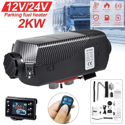 12V/24V Black Car Heater 2KW Defroster Heater Low Noise Van Auxiliary With LCD Display Remote Control