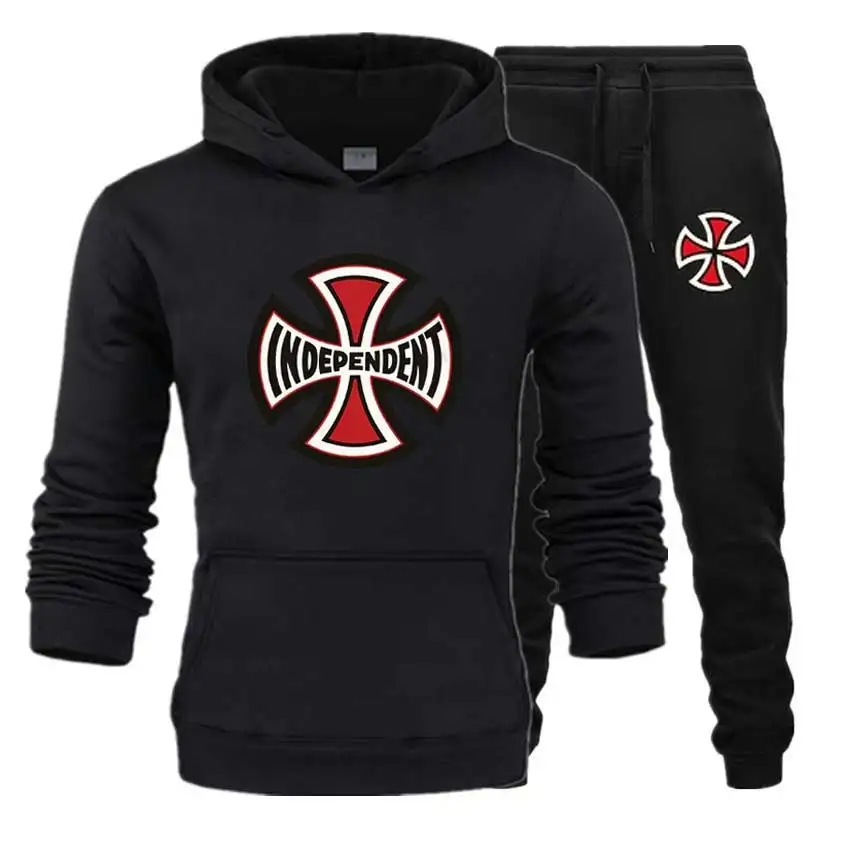 Independent Bar Cross hoodies+Pants warm fleece Men's Sets wholesale Sports Suits drop shipping Sweatshirts Tracksuit Sportswear