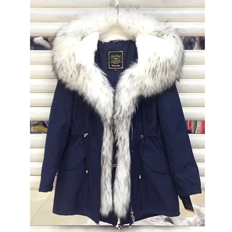 Женская зимняя парка пальто куртка лиса енот съёмная подклдка кролика с