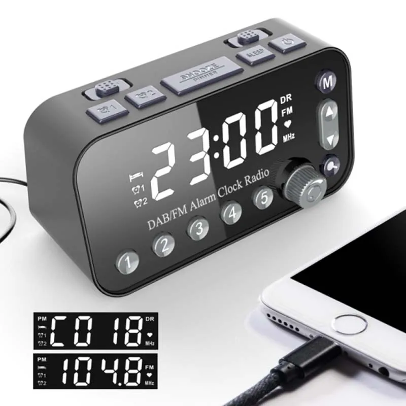 JINSERTA мини DAB/DAB+ Цифровой Радиоприемник настольный FM радио Поддержка двойной будильник функция повтора сигнала wtih двойной USB порт