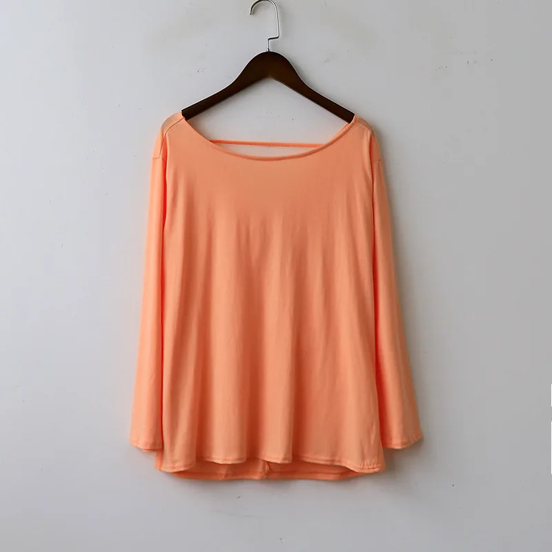 orange Yefa/Летняя мягкая хлопковая футболка с длинными рукавами г. Осенние женские футболки с круглым вырезом сзади и крестиком повседневная школьная форма для девочек, топы, футболки - Цвет: orange