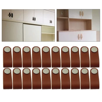 

20x Cabinet Handles Handmade Leather Luggage Bags Handle Closet Wardrobe Drawers Door Pull Knob Brown