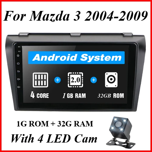 32G With 4 LED Cam Podofo 2 din " 2.5D Автомобильный мультимедийный плеер Android Радио стерео wifi gps четырехъядерный Авто аудио радио плеер для Mazda 3 2004-2009 - Цвет: 32G With 4 LED Cam