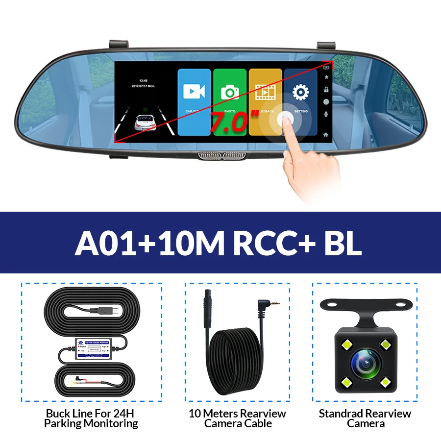 A01-10M RCC-BL E-ACE A01/A13 Автомобильный видеорегистратор Dashcam FHD 1080P dvr зеркальная видеокамера автомобильная камера с камерой заднего вида авто регистратор видеорегистраторы видеорегистратор - Название цвета: A01-10M RCC-BL