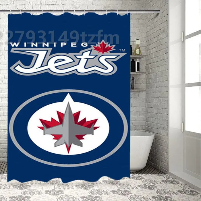 Waterproof Shower Curtains Winnipeg jets Print Polyester Fabric Bathroom Curtain Home Bath Decoration Products Mat With 12 Hooks