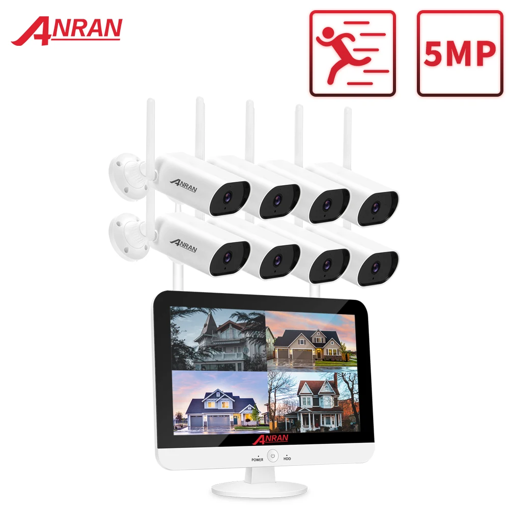 ANRAN 5MP Camera System Security Surveillance Camera Kit 13-inch Wireless Monitor NVR System Outdoor Wifi Audio CCTV Camera Kit