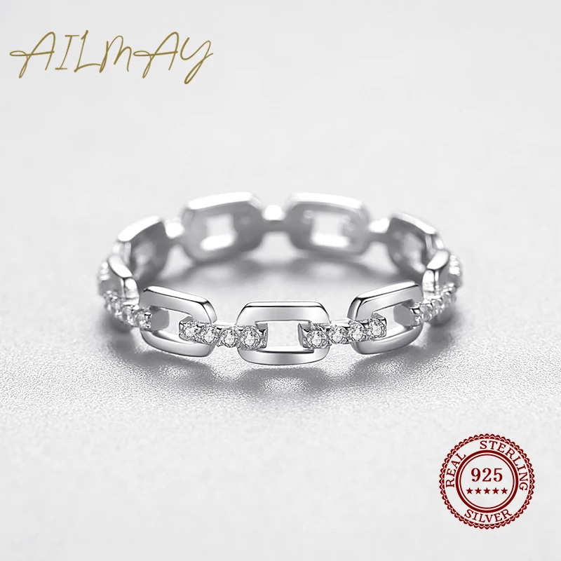 925 Sterling Silver Simple Cadena Hueca Stackable Charm Finger Ring For Women Girls Party Accessories Jewelry Silver Ring Silver Rings
